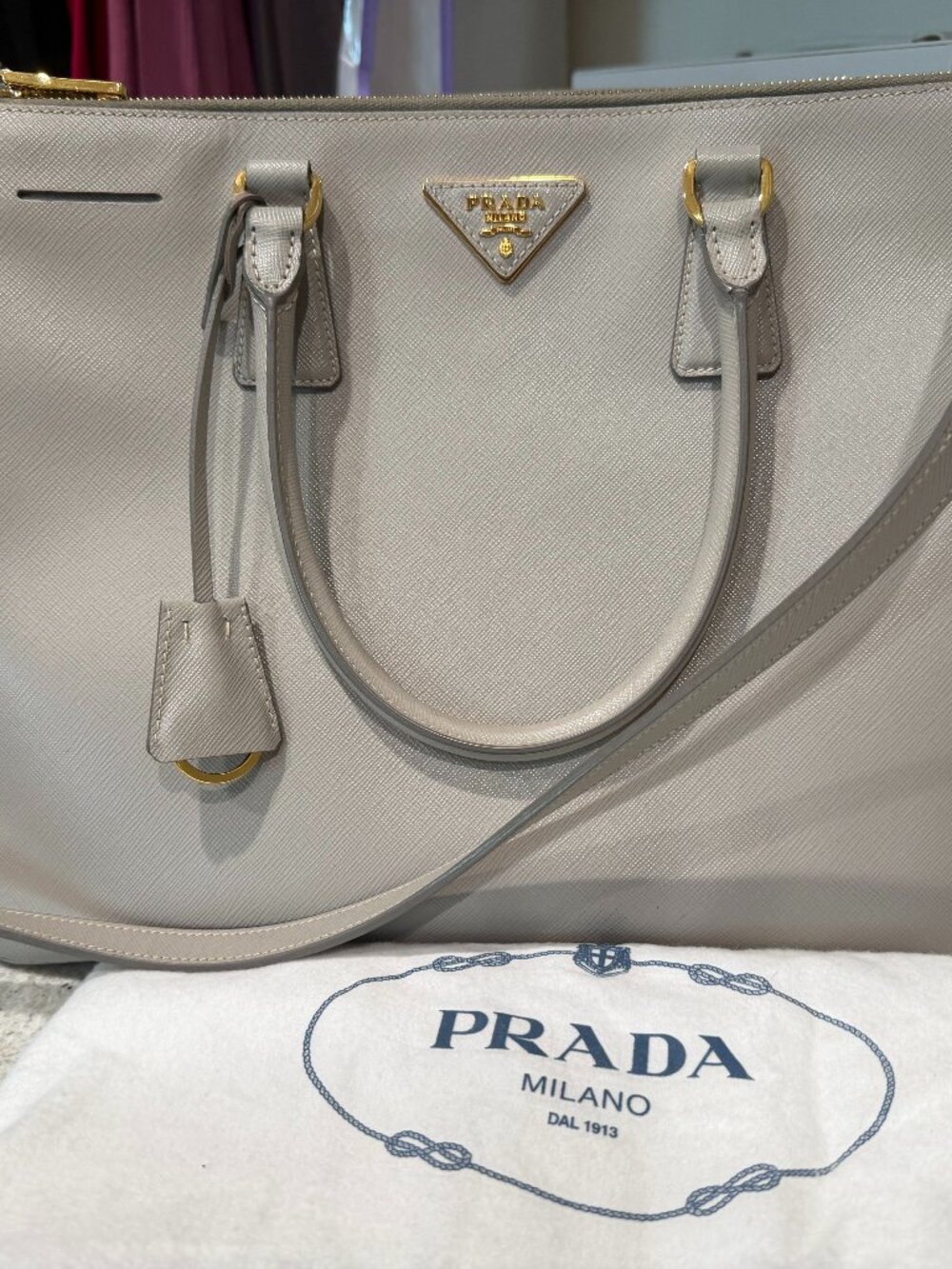 prada double zip lux tote saffiano leather large